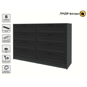 Kомод Тренд КТ-К157 (Антрацит ЛДСП/ Черный ЛМДФ) Ш1565 В1020 Г451